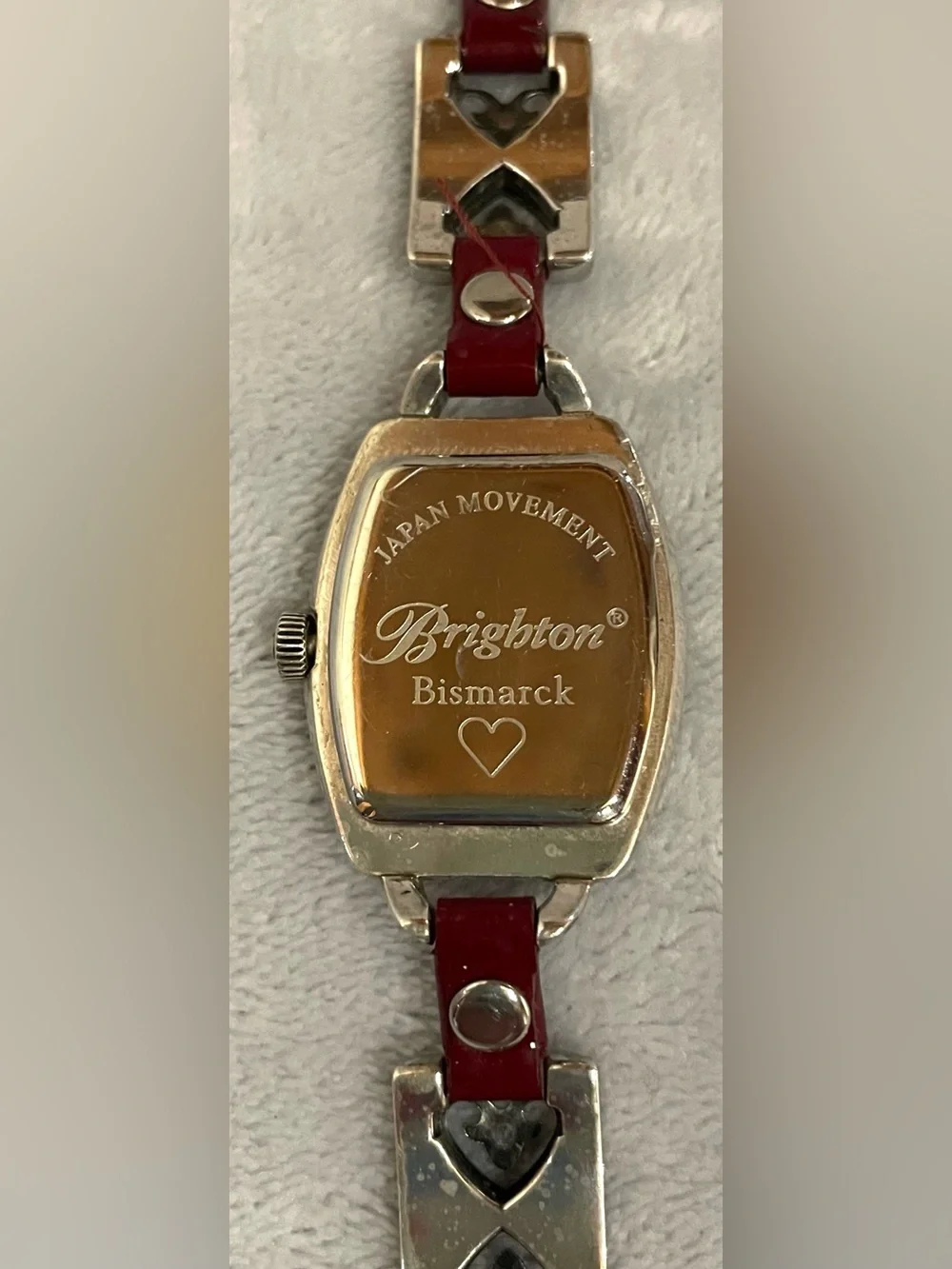 Brighton Womens Bismarck Watch Red Leather Silver Scroll Link 6.75” New Battery